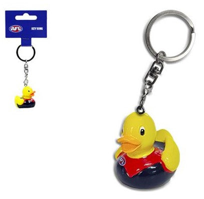 Melbourne Demons key ring with rubber duck charm in yellow and red