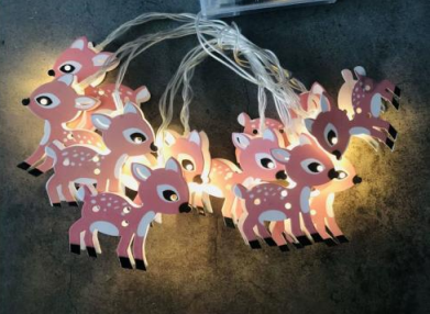 Christmas LED reindeer light string with glowing multicolor reindeer cutouts