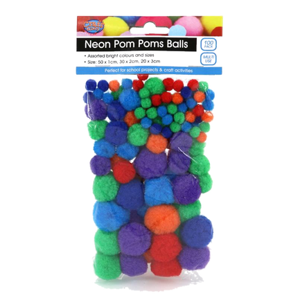 Assorted neon pom pom balls, 100-pack of small multicolor fuzzy balls