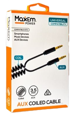 3.5mm AUX coiled audio cable, gold-plated plugs, 1.5 m, retail box