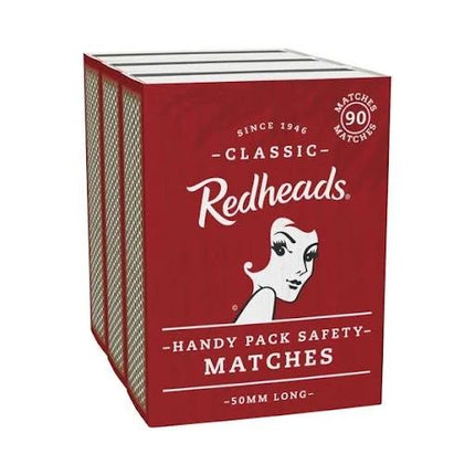 Red safety match box with Redheads logo and handy pack safety matches wording