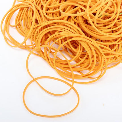Yellow rubber bands with curved loops, loose bundle
