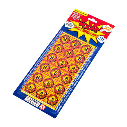 Shot ring caps blister pack with orange round '8' caps arranged in a grid