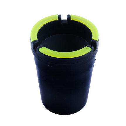 Black butt ashtray bucket with neon green rim and glow-in-the-dark interior