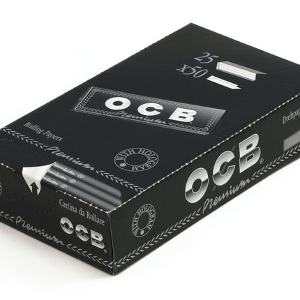 OCB Premium rolling papers box, black with OCB logo and premium label
