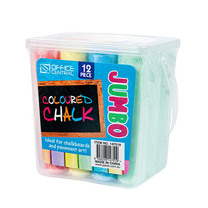 Transparent plastic tub of jumbo colored chalk, 12-piece set