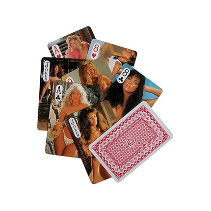 Adult themed playing cards deck with pink patterned card backs and mixed face cards