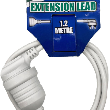 Ultracharge extension lead, 1.2 m, white cable with plug and socket ends.