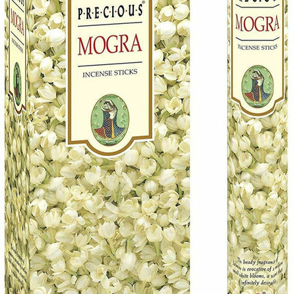 HEM Precious Mogra incense sticks box with floral cone-pattern design, 120 count