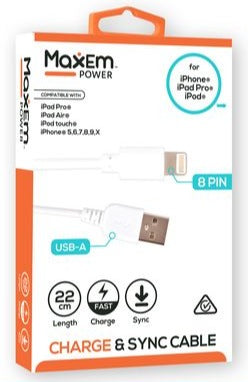 22 cm iPhone Lightning to USB-A charging & sync cable, 8-pin, white