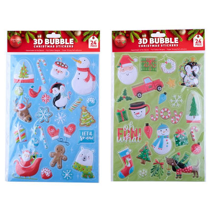 3D bubble Christmas sticker sheet set with penguins, snowmen, reindeer, and snowflakes