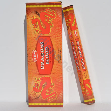 Hexagonal dragon-themed incense stick box with matching single-stick wrapper, red