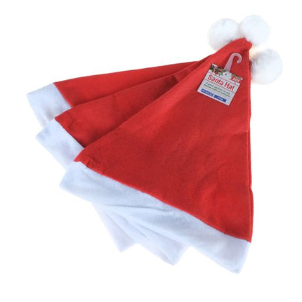 Children's red Santa hat with white trim and pom-pom, triangular folded design