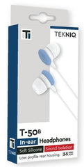 Wired in-ear earphones with soft silicone tips in blue and white