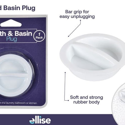 White bath and basin plug with round rubber rim and central opening