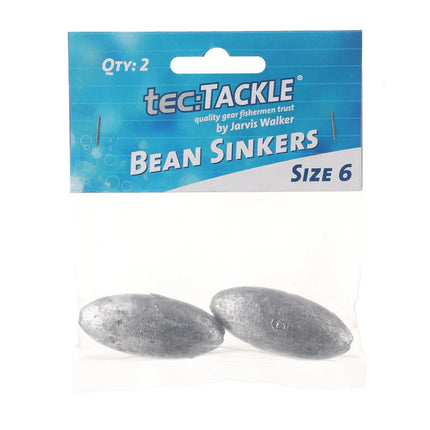 Bean sinkers size 6, 2-pack on tec.TACKLE package with two gray oval weights
