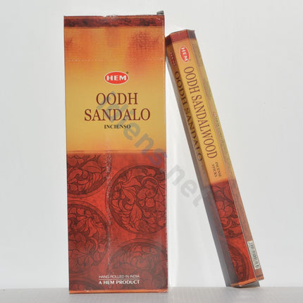 HEM Oodh Sandalwood incense sticks: box and single stick sleeve, 120 count