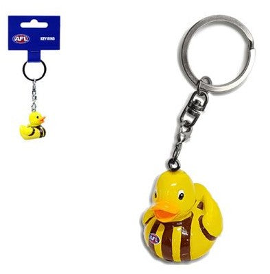 Hawthorn AFL key ring with yellow mascot charm and brown striped details