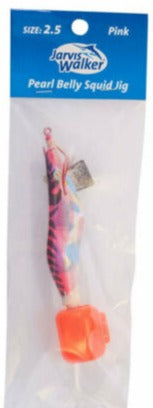 Pink pearl belly squid jig (2.5) in clear blister packaging