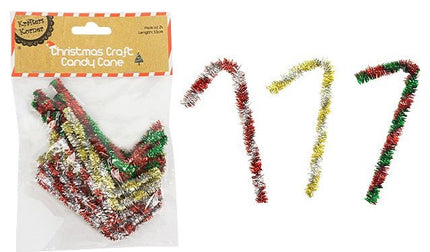 Christmas craft candy canes set in clear bag; red, green, and gold tinsel