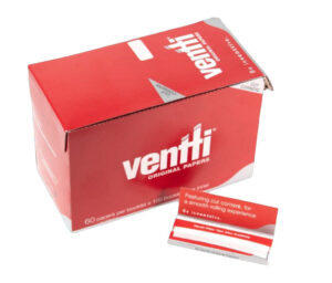 Ventti original papers booklet box, red, with 60 papers and a single booklet