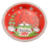 Christmas elf joy paper plate, red round design with elf and 'JOY' text