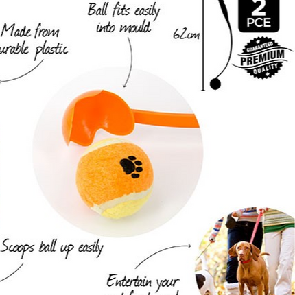 Orange scoop-style launcher end with tennis ball, molded plastic dog fetch tool