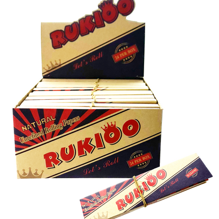 Natural slim rolling papers and tips box, open booklet with included rolling packs
