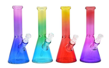 Colorful beaker-style glass water pipes with rounded bases, multiple colors