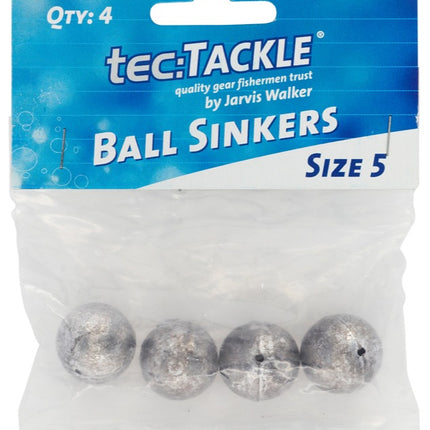 Jarvis Walker ball sinkers, Size 5, 4-pack of lead balls in clear bag.
