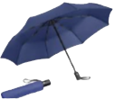 Automatic 3-fold umbrella set, blue canopy with folding handle and sleeve