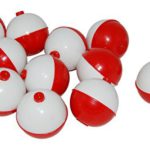 Red and white ball floats, multiple round floats with red heads