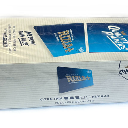 Rizla Blue double papers box with '25 double booklet' text and brand panel
