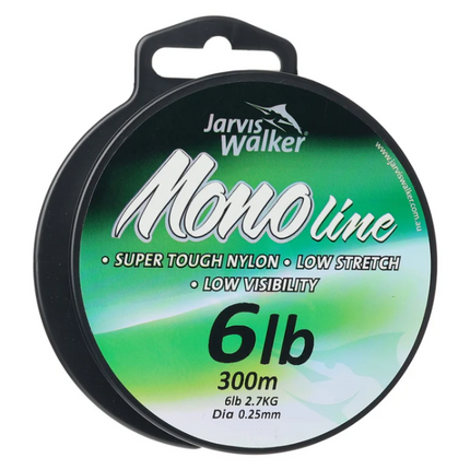 Jarvis Walker Mono Line fishing spool, 6 lb 300 m, green and black packaging