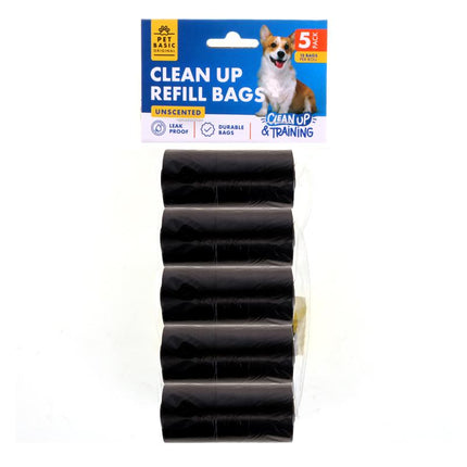 5 rolls of black dog clean-up refill bags, unscented
