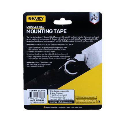 Back of double sided mounting tape package with usage and product details