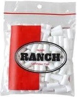 Ranch Slims filter tips in small clear pouch with red label and white tips