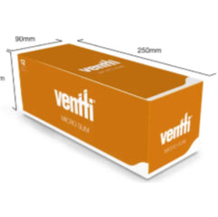 Ventti Micro Slim filters box with white dimension lines and Ventti branding.