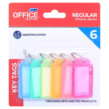 6-pack colorful key tags with metal rings for identification and organizing keys