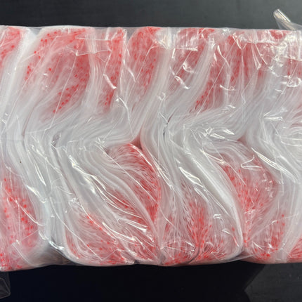 Clear ziplock bag pack with pink-red sealed edges, crinkled plastic