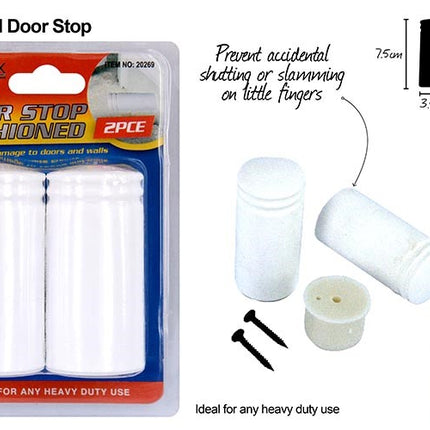 Duramax 2-pack cushioned door stops with white rubber bumpers; prevent door damage