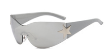 Womens star sunglasses with mirror grey lenses and star side detail