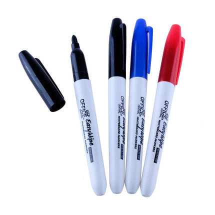 Fine-tip whiteboard markers: black, dark blue, blue, and red