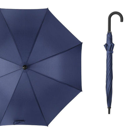 Navy large auto-open umbrella, open canopy with center button and hooked handle