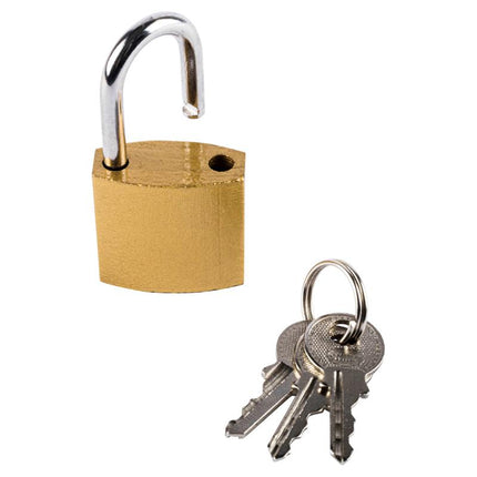 37mm brass-colored padlock with chrome shackle and matching key set