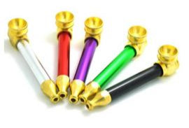 Metal tobacco pipe set (10pk) with gold bowls and mixed color stems