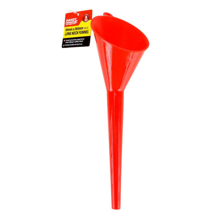 Red angled long-neck funnel, narrow spout, 9 x 26 cm