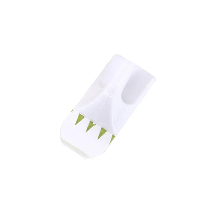 Single white plastic adhesive hook with green arrow notch, peel-and-stick