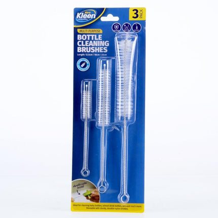 3-pack bottle cleaning brushes with long wire bristles and looped handles