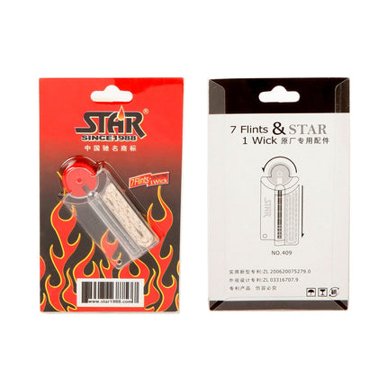 Star flint and wick replacement pack with product diagram on box